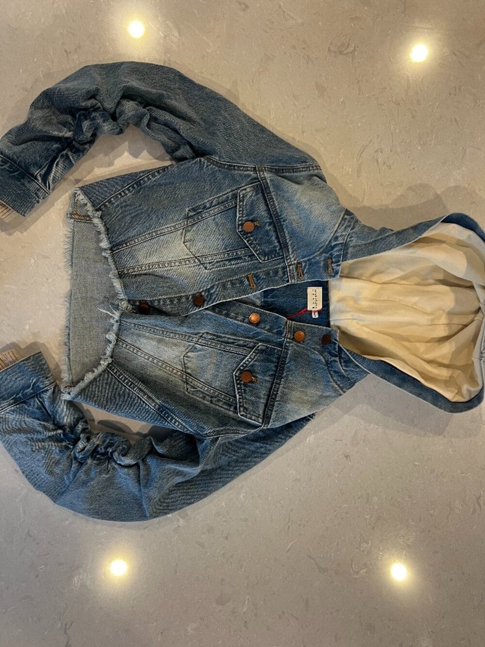 Alice + Olivia Jeans Hooded Denim Jacket Size M NWT